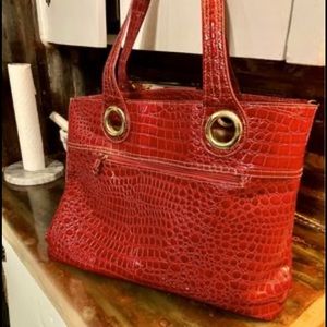 Faux Crocodile 🐊 Skin Red Leather Tote MINT Condition!